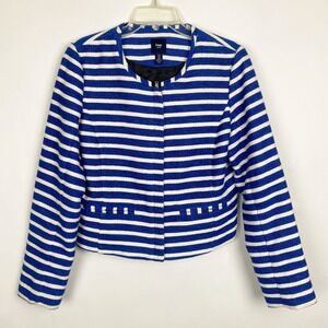 Gap Swing BB Striped Asymmetrical Zip Tweed Textured Jacket Womens 10 Blue White